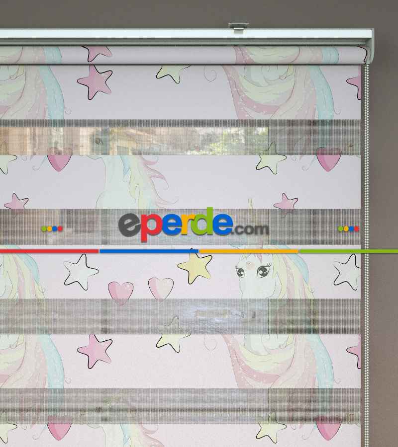 Yıldız Desenli Baskılı Zebra Perde- Çok Renkli