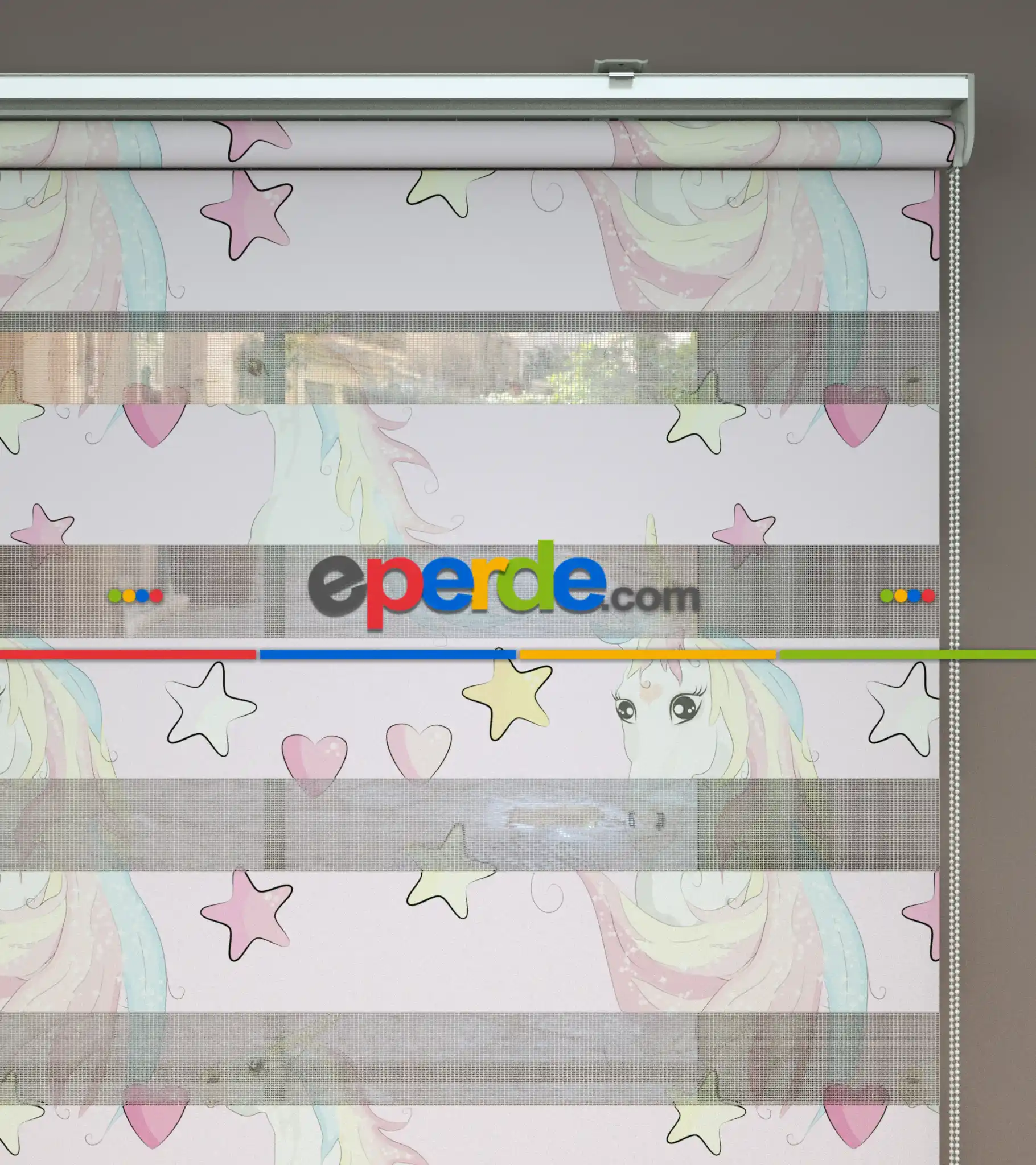 Yıldız Desenli Baskılı Zebra Perde- Çok Renkli