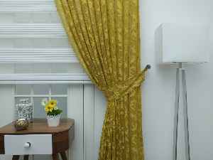 Sarı - Desenli Dantel Tül Fon Perde- Sarı