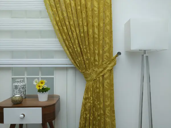 Sarı - Desenli Dantel Tül Fon Perde- Sarı