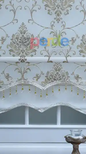 Damask Desenli Çiftli Sistem Stor Tül Perde- Kahverengi
