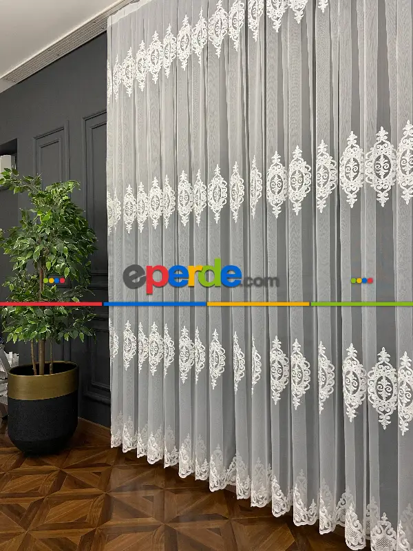 Pırıltı Zemin Nakışlı Tül- Ütü İstemez