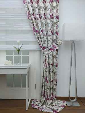 Kelebek Desenli Fon Perde Pembe Mor ( Leke Tutmaz )- Pembe-Mor