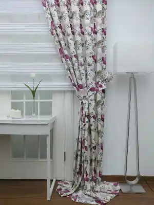 Kelebek Desenli Fon Perde Pembe Mor ( Leke Tutmaz )- Pembe-Mor