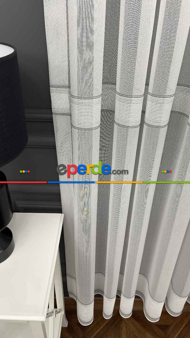 Oturma Odası - Premium Kalite Trend Perde Modelleri 2025 -enine Kumaş Bantlı Dokuma Tül Perde 03