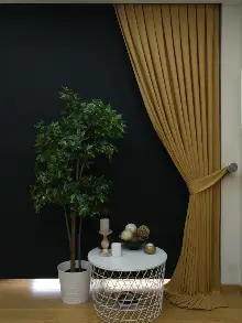 Düz Renk Dökümlü Fon Perde Bej Hardal(150)- Bej Hardal