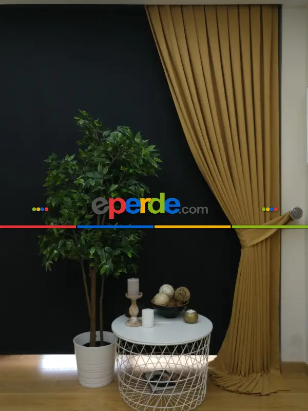 Düz Renk Dökümlü Fon Perde Bej Hardal(150)- Bej Hardal