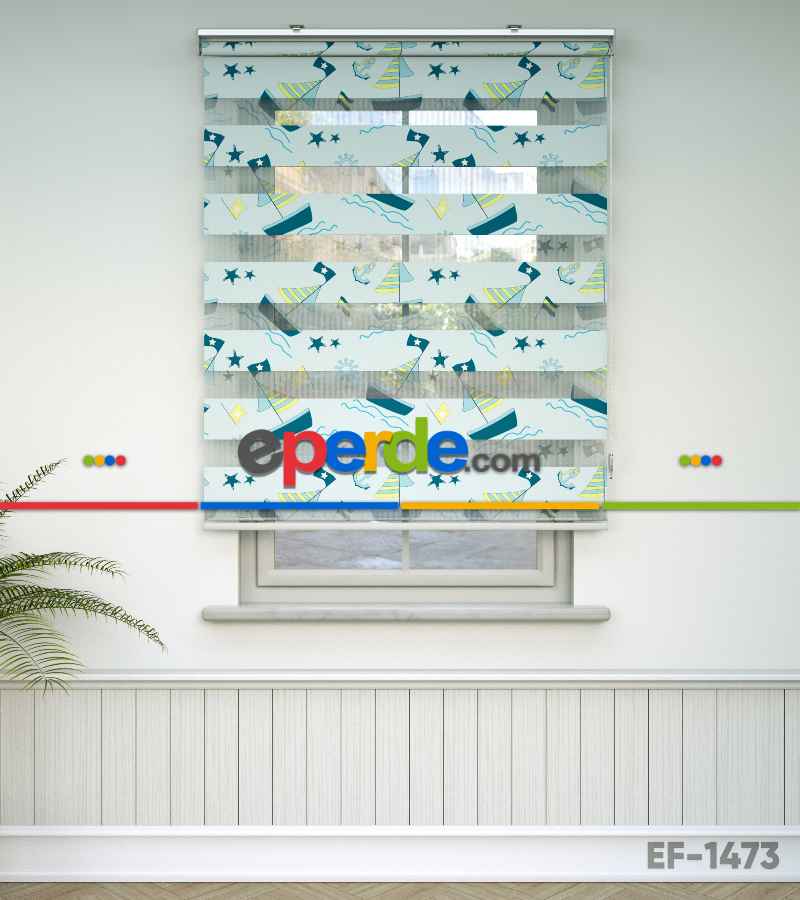 Çocuk Odası Zebra Perde - Gemi Desenli Baskılı Zebra Perde- Çok Renkli