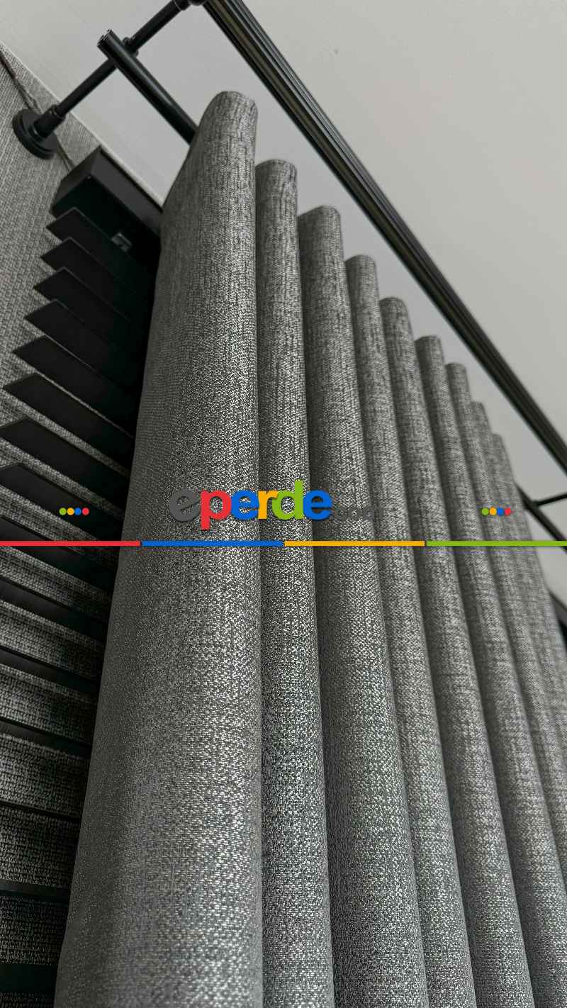 Gri Gümüş Fon Perde, Kazayağı Desenli Jakar Dokuma Pano Model