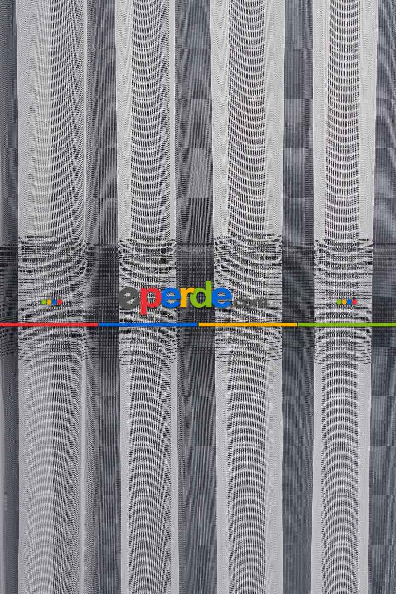 Salon Tül Modelleri - Enine Bantlı Simli Düz Tül Perde Ütü Istemez