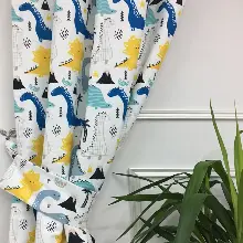 Dinazor Desenli Fon Perde Evm499 Kumaşı Kalındır Duck Bezi Değildir- Siyah-Sarı- Çok Renkli 3