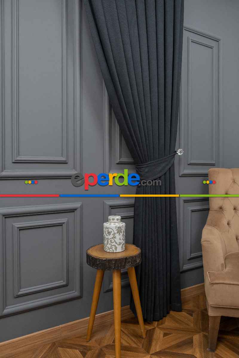 Siyah Düz Fon Perde Dökümlü Fon Perde