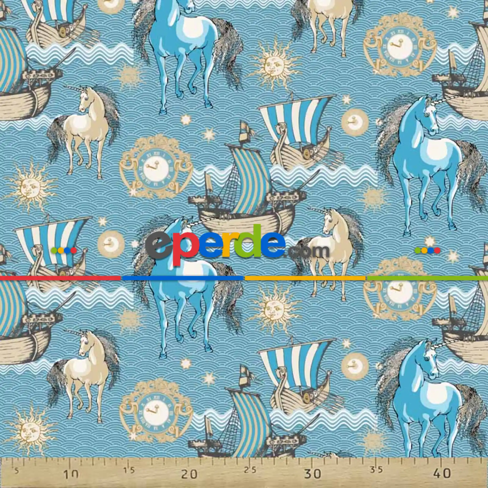 Marine Ve At Desenli Fon Perde Evm832 Kumaşı Kalındır Duck Bezi Değildir- Beyaz