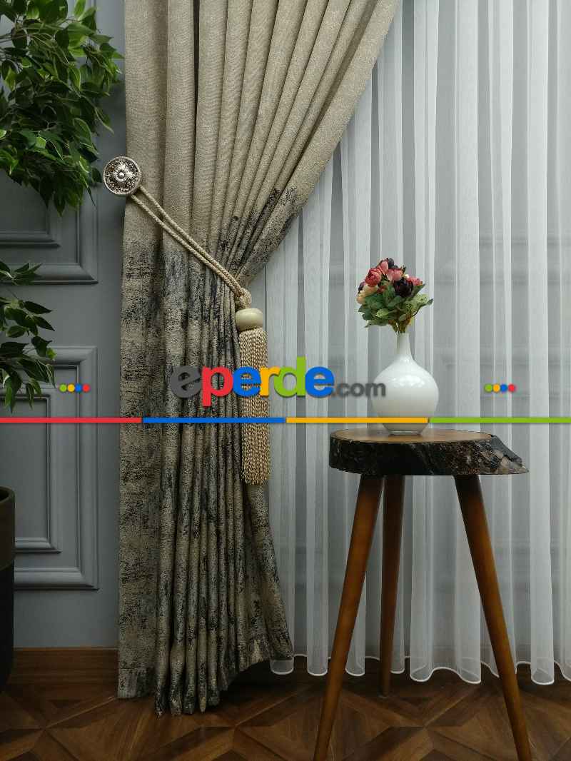 Bej Jakar Fon Perde (180)- Krem Koyu