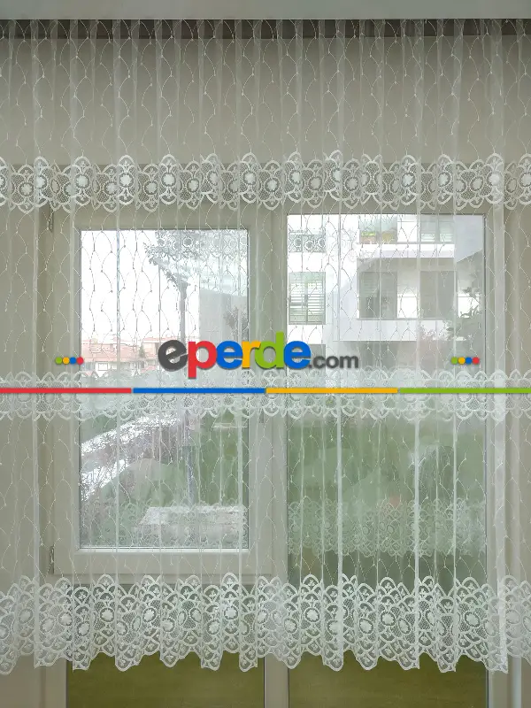 Brode İşlemeli Nakışlı Tül Perde (280)- Ekru