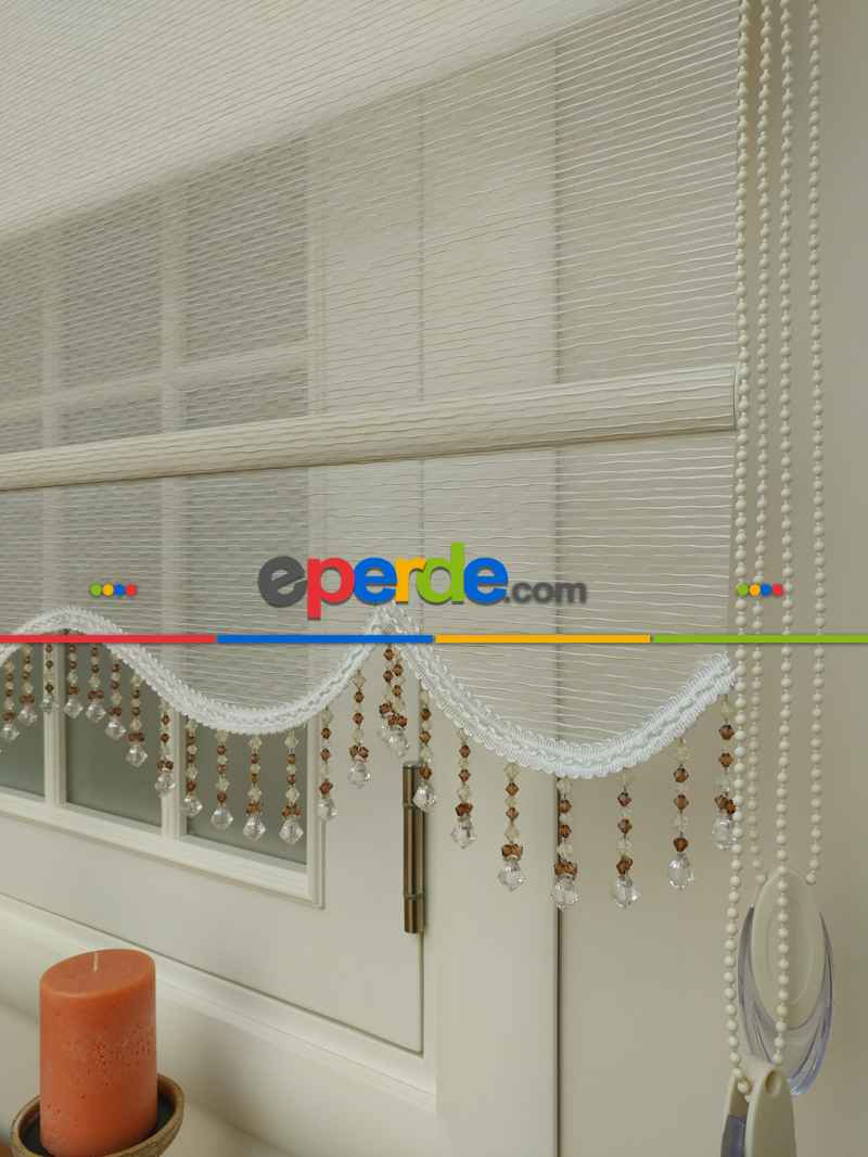 Mutfak Stor Perde - Çiftli Sistem İkili Tül Stor- Krem Koyu