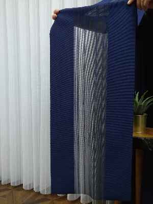 Lens Akıllı Dikey Tül Perde 112- Lacivert-beyaz-gümüş