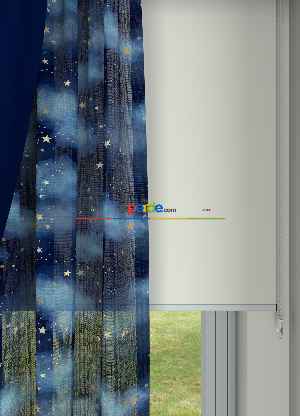 Fırsat Ürünü!! Lacivert Mavi Renkli Bulut Ve Yıldız Desenli 1. Kalite Keten Zemin Baskılı Sık Pileli Tül Perde - Erkek Çocuk Odası