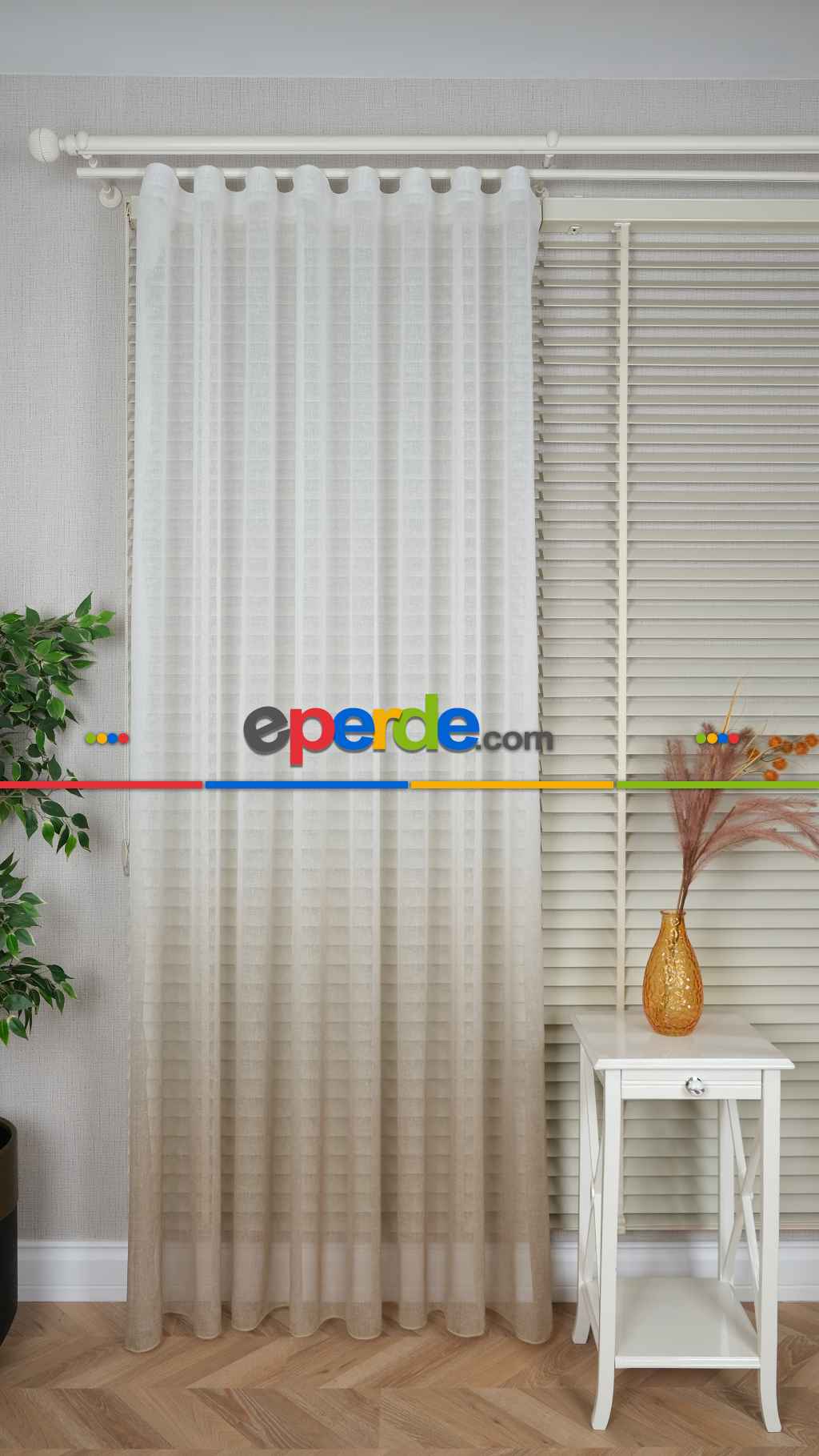 Keten Ekru Bej Degrade Geçişli Tül Perde, Ağır Gramajlı Premium Seri, Eteği Kurşunlu