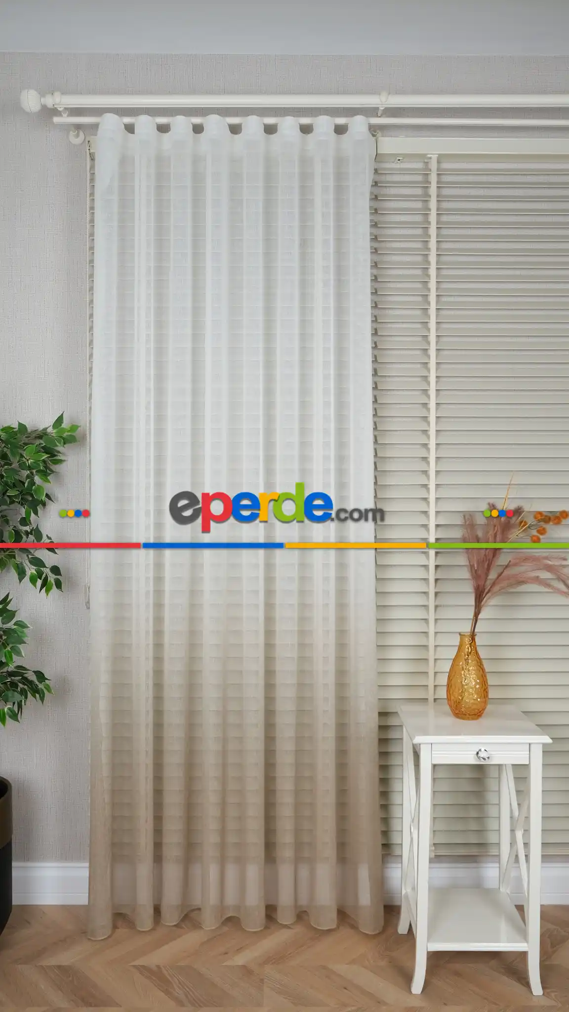 Keten Ekru Bej Degrade Geçişli Tül Perde, Ağır Gramajlı Premium Seri, Eteği Kurşunlu