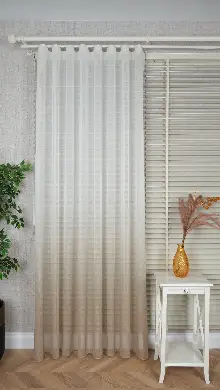 Keten Ekru Bej Degrade Geçişli Tül Perde, Ağır Gramajlı Premium Seri, Eteği Kurşunlu