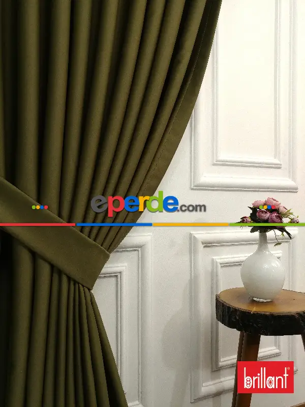 Brillant Blackout Haki Yeşil Renk Fon Perde 180cm En-haki %80 Işık Kesme