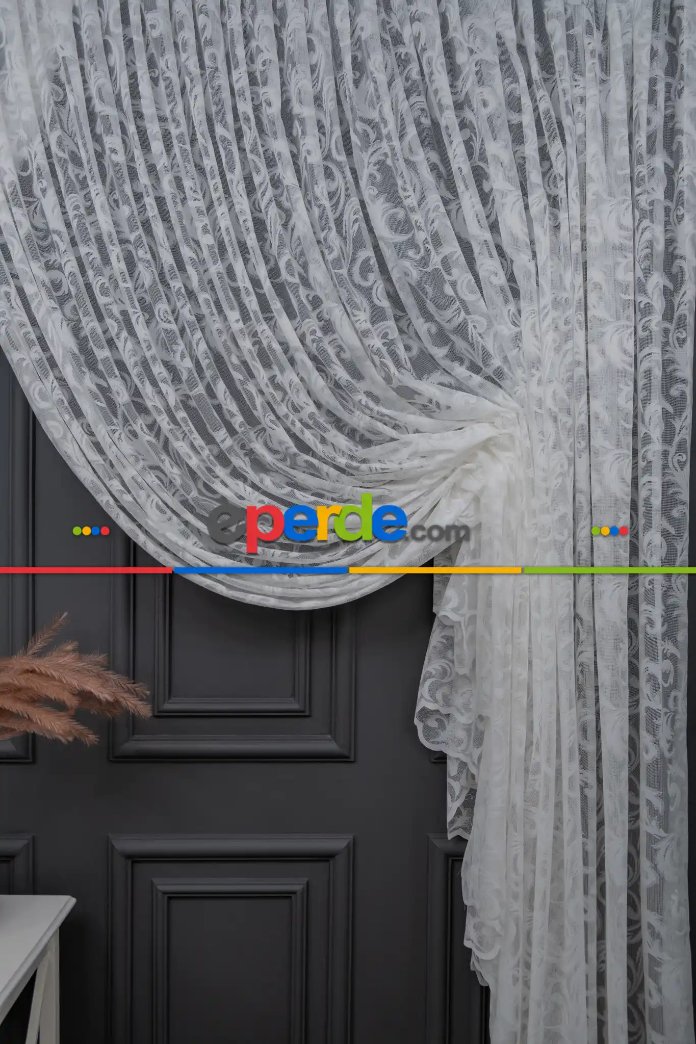 Taç Tül Perde - Tül Perde - Desenli Tül - Örme Tül - Kruvaze Şal Desen Tül Perde