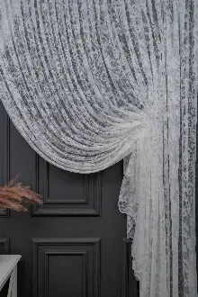 Taç Tül Perde - Tül Perde - Desenli Tül - Örme Tül - Kruvaze Şal Desen Tül Perde