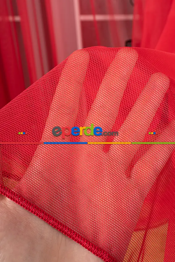 Kırmızı Grek Tül Perde Petek Zemin