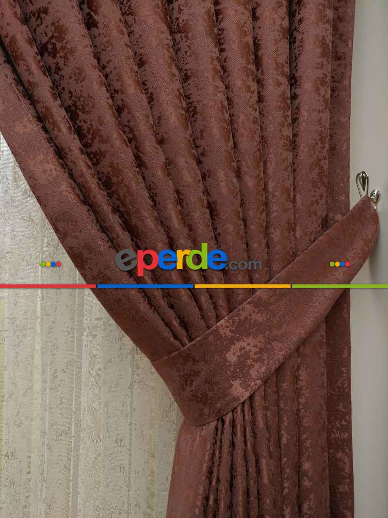 Bakır Duz Jakar Fon Perde (180)- Kiremit Rengi