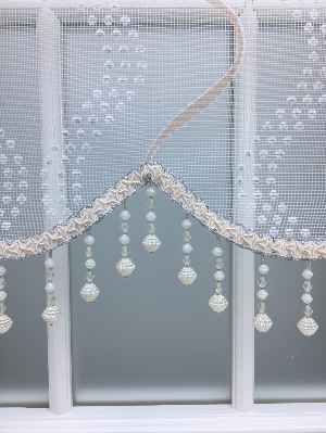 Desenli Çiftli Sistem Tül Stor Perde- Krem-gümüş Simli