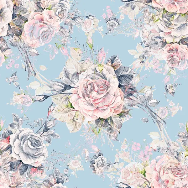 Çiçek Desenli Fon Perde Evm427 - Kumaşı Kalındır Duck Bezi Değildir.- Mavi-Pembe