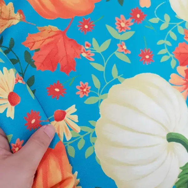 Kabak Desenli Fon Perde Evm1531 Kumaşı Kalındır Duck Bezi Değildir- Mavi-Turuncu