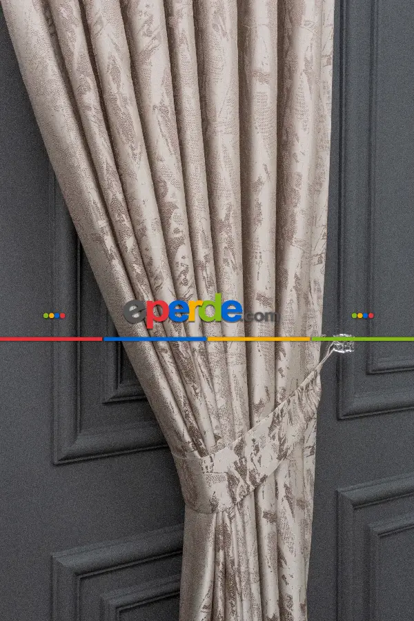 Yatak Odası Fon Jakar Dokuma Fon Perde Vizon Renk