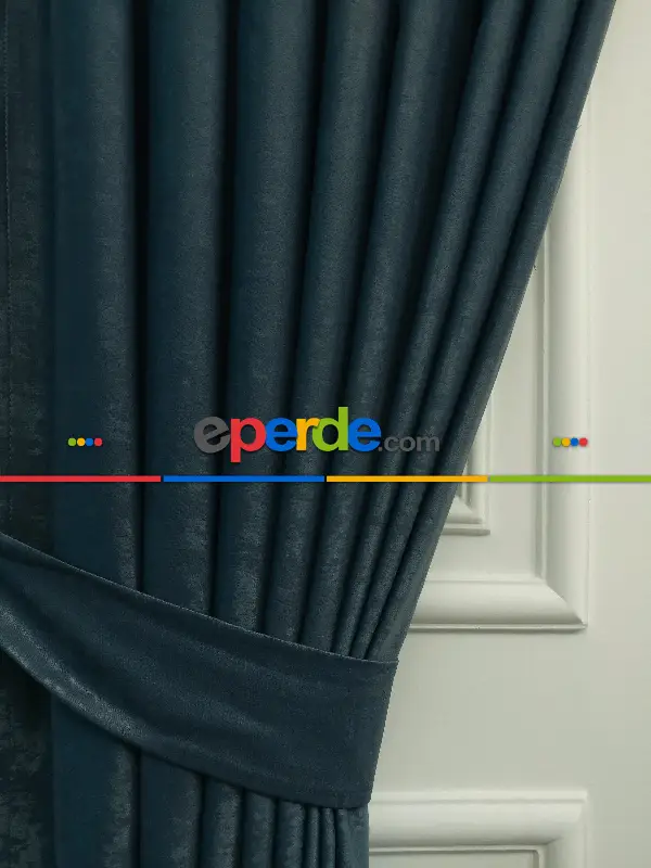 Salon - Soft Fon Perde İndigo Dökümlü En - Mavi Açık