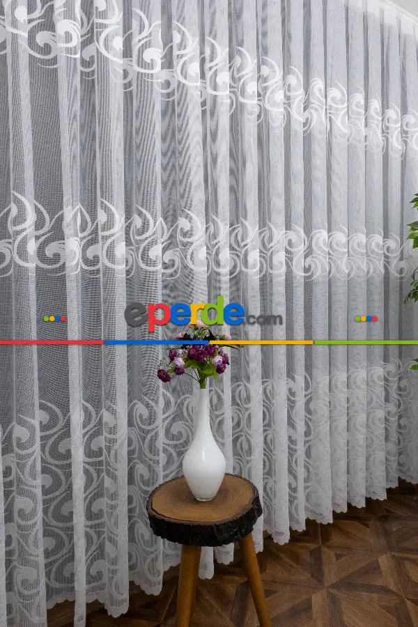 Mutfak Ft Serisi Vakko Desen Tül Perde- Ekru