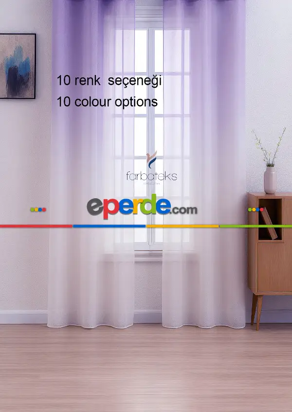 Lila Üstden Renk Geçişli Tül Perde