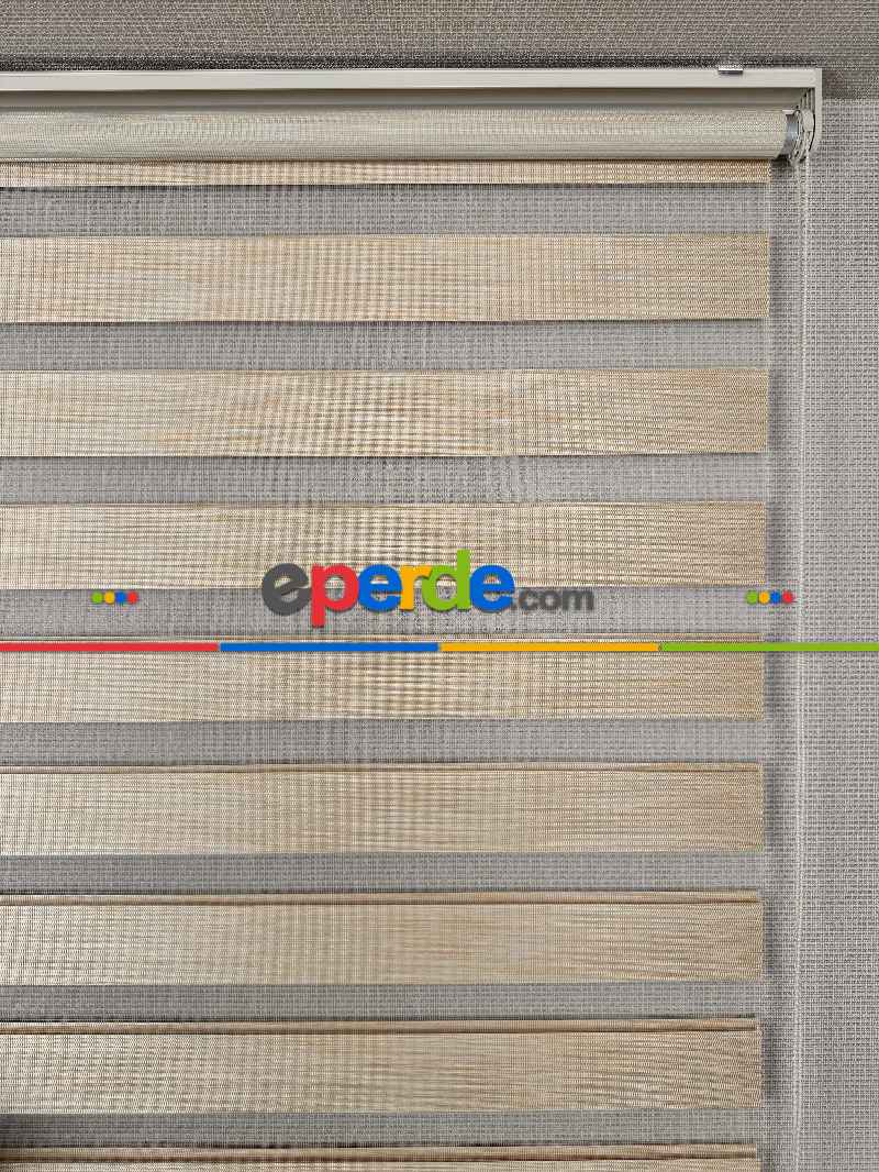 Oturma Odası Kum Beji Bambu Zebra Perde, Standart Metal Kasalı Yüksek Kalite Kornişe Kolay Montaj Seçenekli