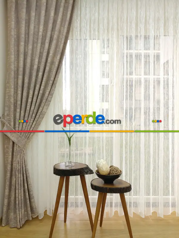 Mürdüm Krem- Düz Jakar Fon Perde (180)- Krem-Mürdüm