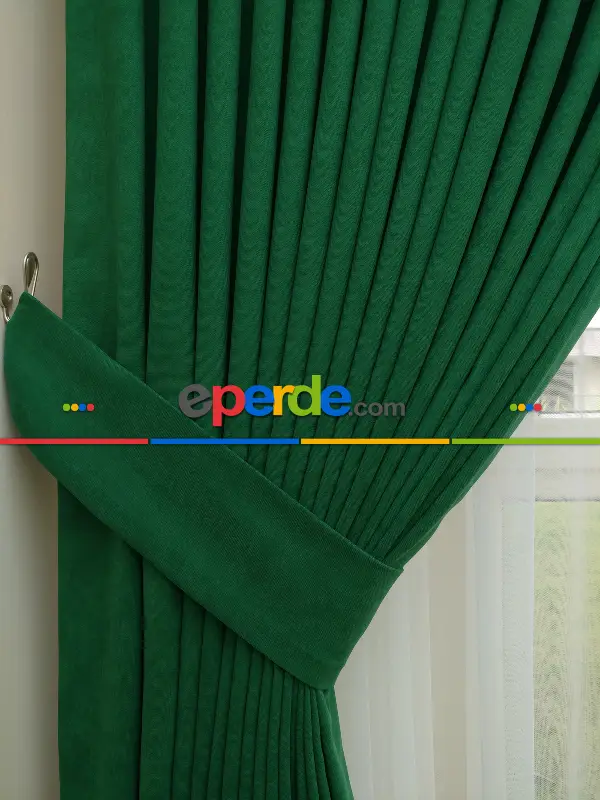 Salon Fon - Koyu Yeşil Düz Fon Perde (  Dökümlü Fon )- Yeşil Koyu Yeşil