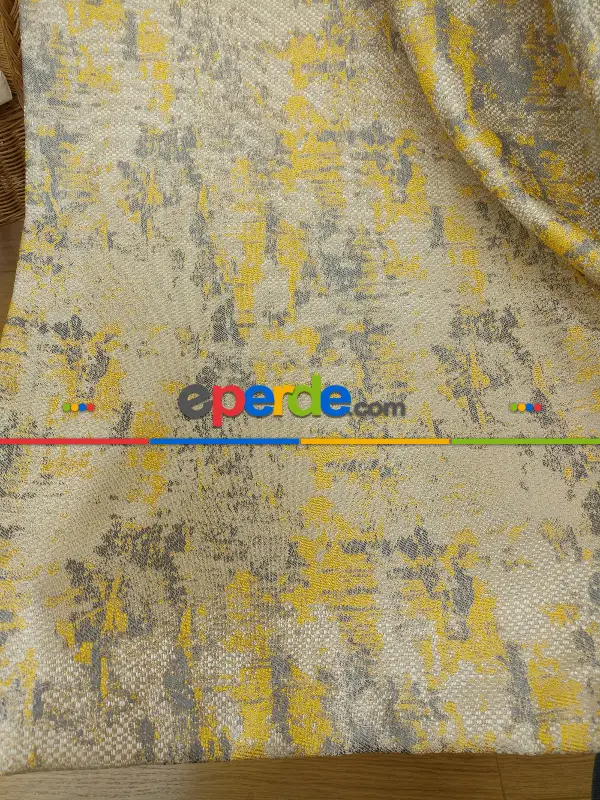 Yatak Odası - Patinedesenli Hardal Desenli Jakar Fon Perde (180)- Hardal Sarısı