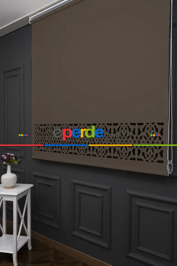 Salon Stor - Kahverengi Renk Lazer Kesim Mat Stor Perde (ister Düz - İster Lazer Kesimli Satın Alın)