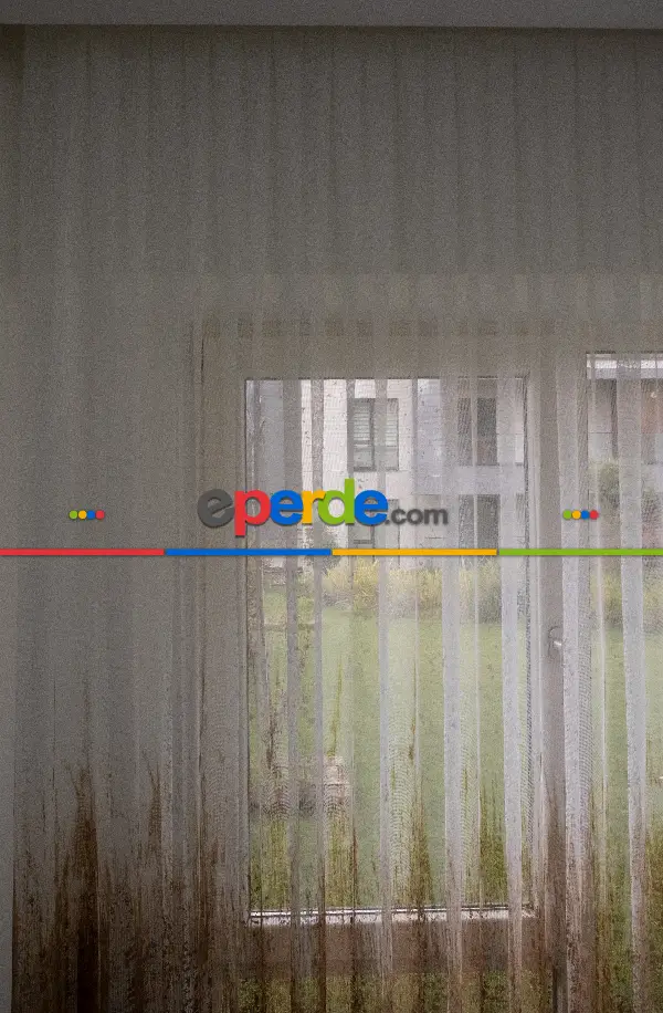 Salon Tül Modelleri - Modern Hardal Ve Mavi Desenli Degrade Geçişli Örme Tül Perde Yüksek Kalite