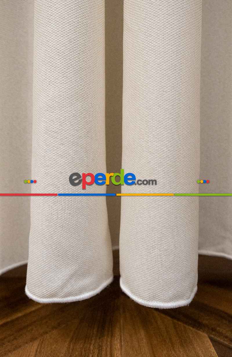 Mutfak Tül - Modern Bantlı Krem Tül - Yüksek Kalite Tül - Enine Çizgili