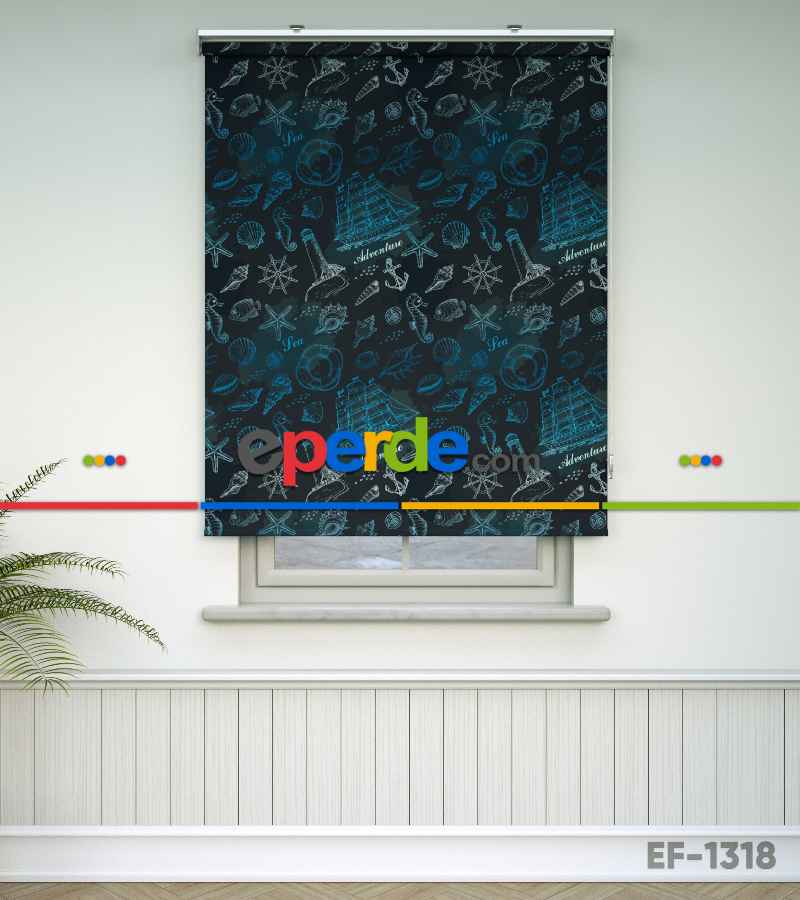 Çocuk Odası Stor Perde - Denizci Desenli Baskılı Stor Perde- Çok Renkli