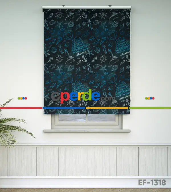 Denizci Desenli Baskılı Stor Perde- Çok Renkli