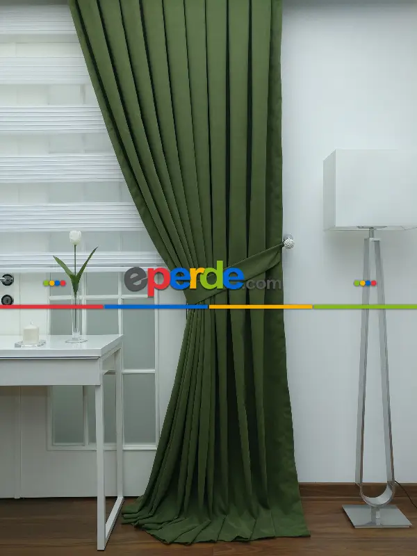 %25 İndirimli!!! Yeşil Düz Fon Perde- Yeşil