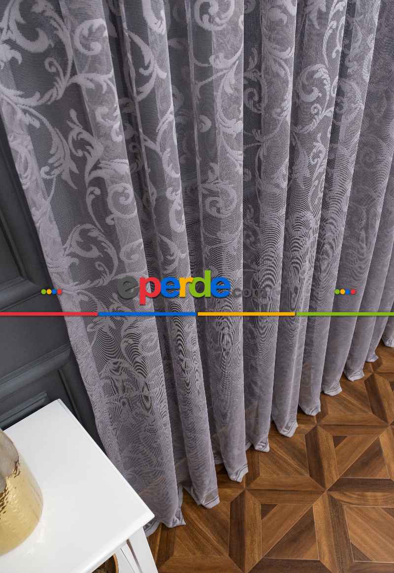 Sarmaşık Şal Desen Gri Füme Renk Desen Tasarım Tül