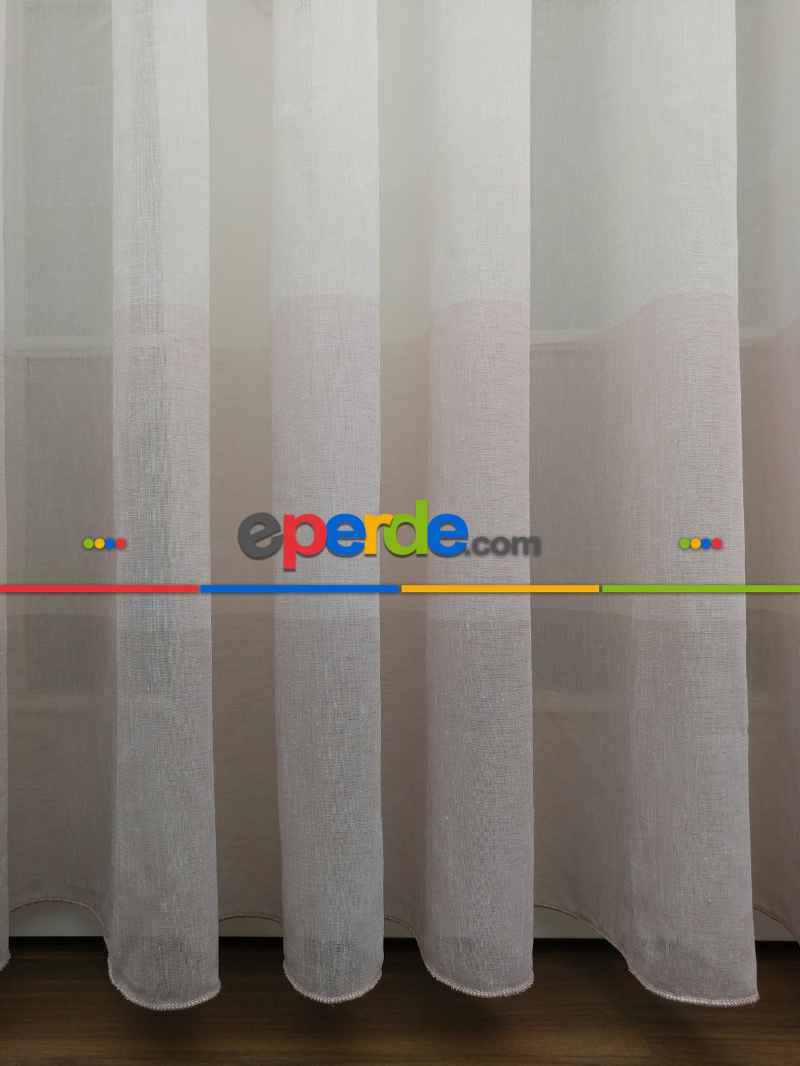 Mutfak - Pudra - Keten Tül Degrade Perde- Krem-pudra