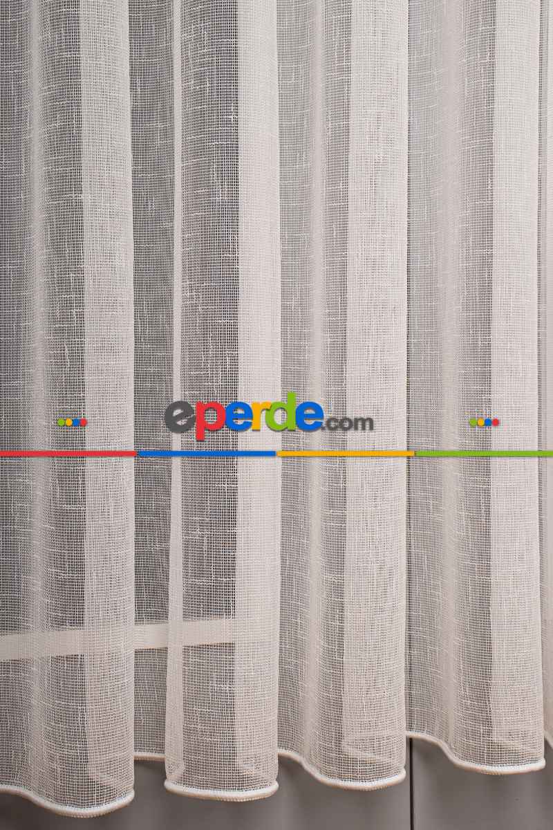 Yatak Odası - Keten Düz Tül Perde Ekru Renk Kırık Beyaz- Ekru